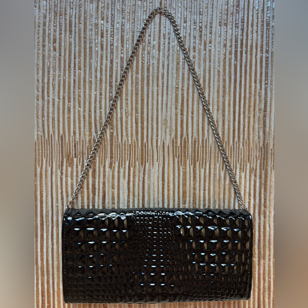 Black Croc-Embossed Clutch with Chain Strap - Picture 2 of 4